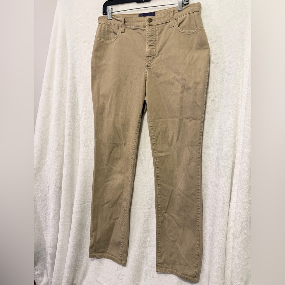 Vintage NYDJ Womens Jeans 12 Tan Beige Straight Leg Tall Y2K Denim Lift Tuck